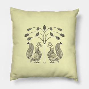 Ethnic Art Indian Ducks Birds with Tree Pillow