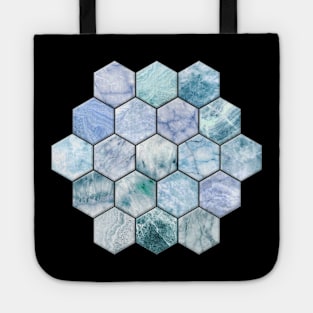 Ice Blue and Jade Stone and Marble Hexagon Tiles Tote