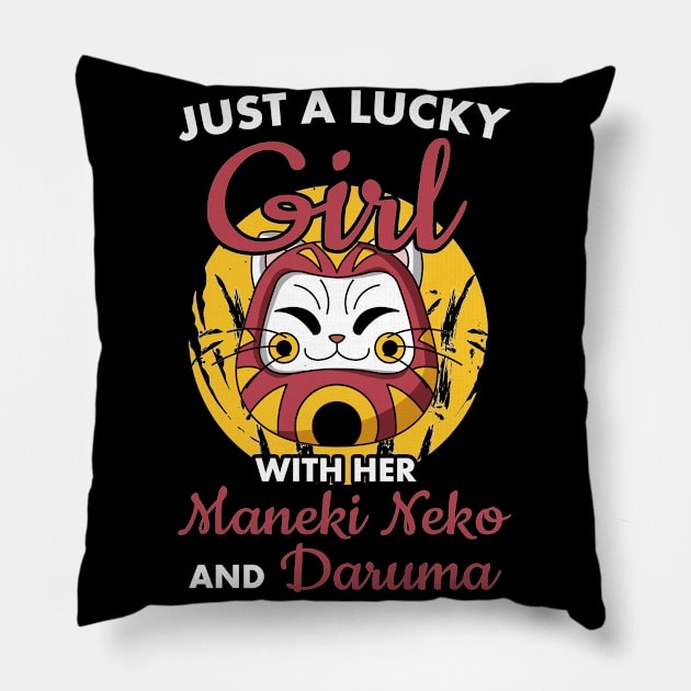 Just A Girl With Japanese Neko Cat Daruma Doll Pillow by Alex21