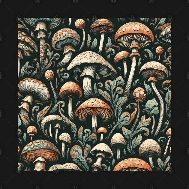 Vintage mushroom fungus art pattern by TomFrontierArt