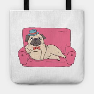 Pug Setting on the couch Tote