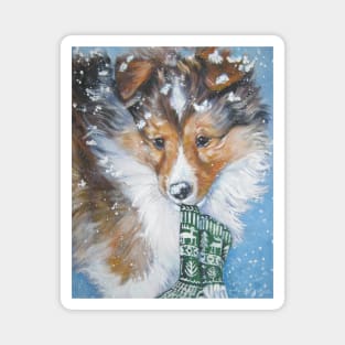 Shetland Sheepdog Christmas Fine Art Painting Magnet