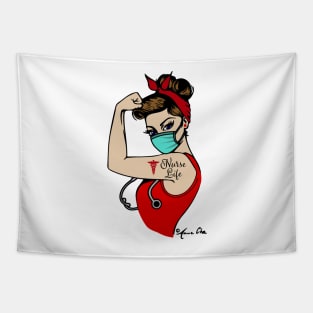 Nurse life Girl Power by Anne Cha Modern Rosie the Riveter Pin up Tapestry