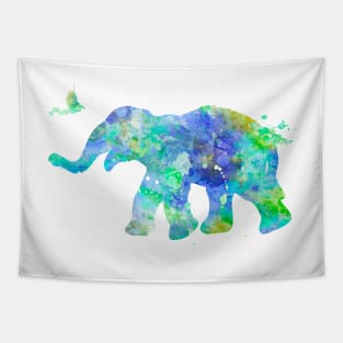 Blue Baby Elephant Watercolor Painting Tapestry