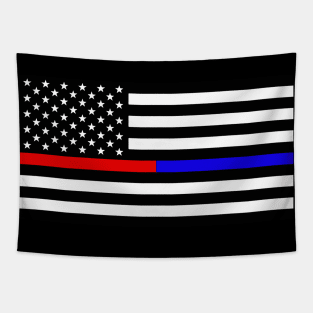 Thin Red and Blue Line American Flag Tapestry