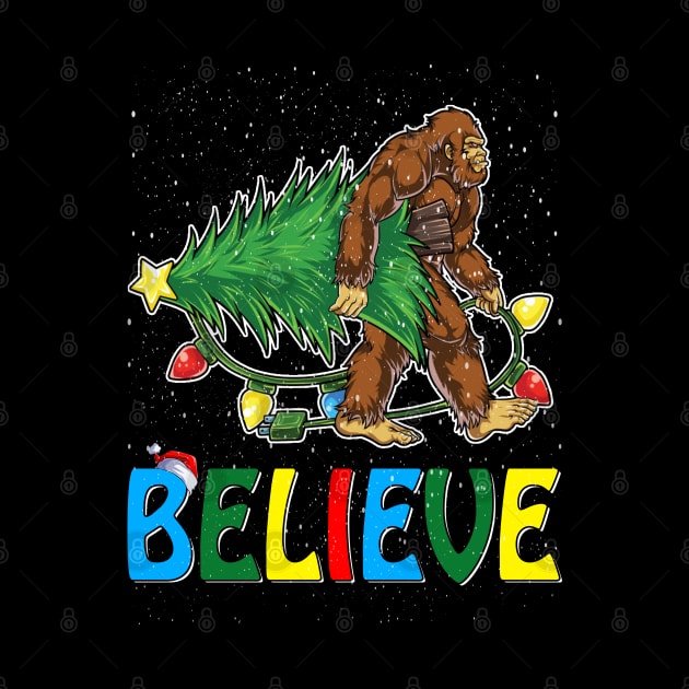 Believe Bigfoot Christmas Gifts For Men Boys Girls Funny Christmas T-Shirt ver2 by intelus