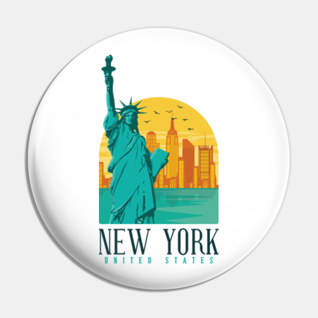 New York Statue Of Liberty, Art Deco Style Graphic New York Pin TeePublic