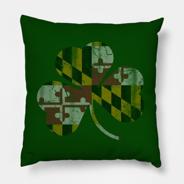 Maryland Flag Irish Shamrock St Patricks Day Pillow by E