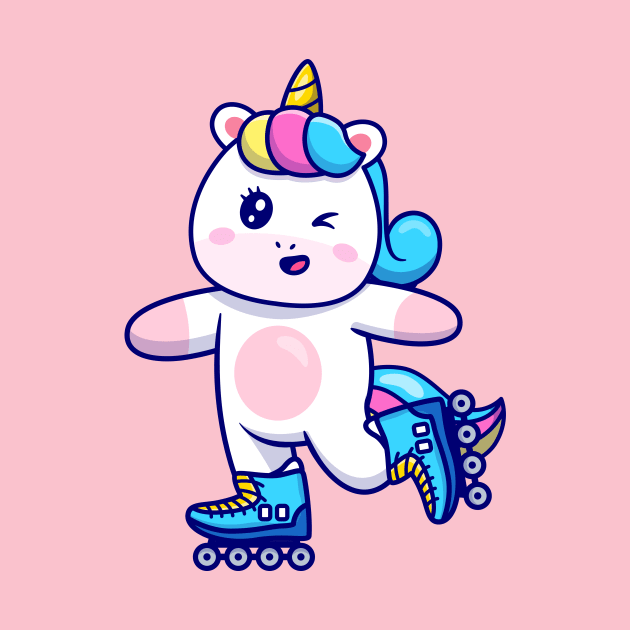 Cute Unicorn Playing Roller Skate Cartoon by Catalyst Labs