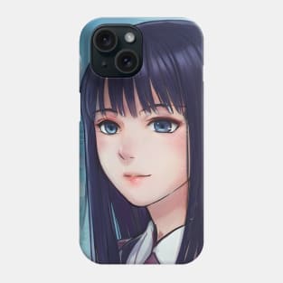 Sad anime girl with black hair Phone Case