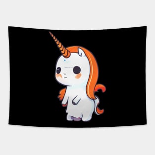 Kawaii Halloween Unicorn - Orange Hair and Spooky Charm Tapestry