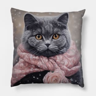 British Shorthair In Snow Pillow