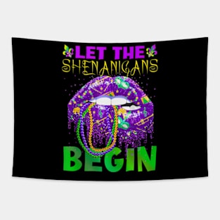 Let The Shenanigans Begin Mardi Gras Lips Kids Men Tapestry