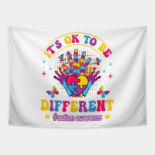 It's Ok To Be Different Autism Awareness Puzzle Pieces Tapestry