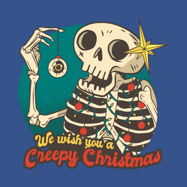 We Wich You Spooky Christmas Skeleton Funny Skull by Kribis