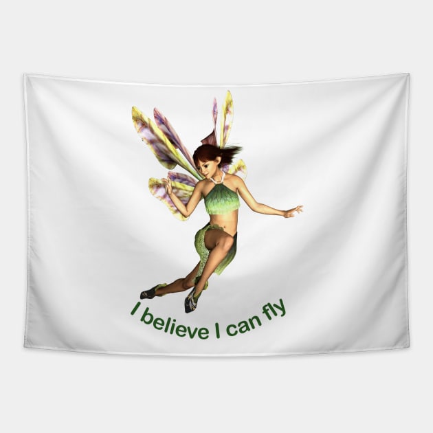 I believe I can fly fairy faerie elf butterfly wings flying Tapestry by Fantasyart123