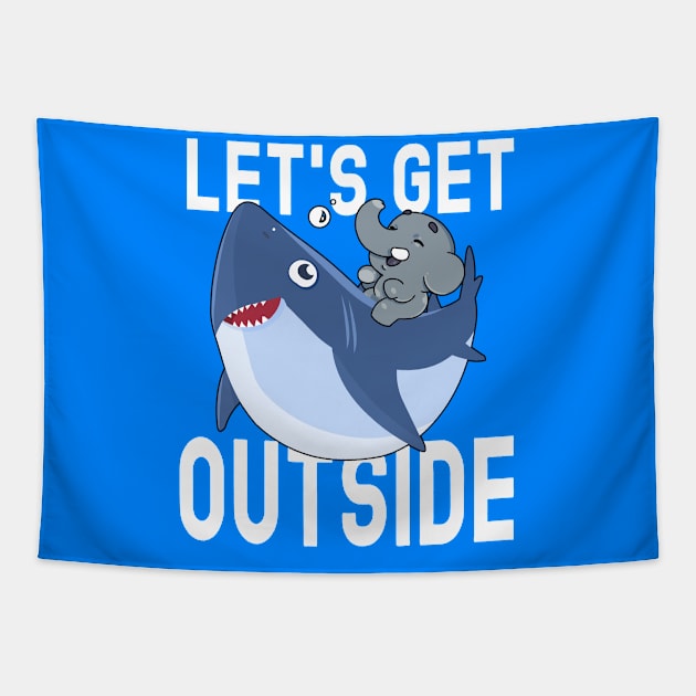 Let's Get Outside and Play Elephant and Shark Go for a Ride Tapestry by Dad and Co