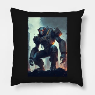 Giant futuristic robot cyborg Monkey attacking the city Pillow