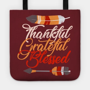 Thankful Grateful Blessed Thanksgiving Feather Arrow Tote