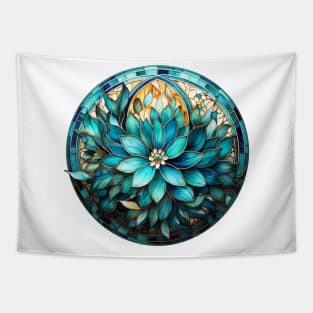 Stained Glass Aqua, Turquoise and Teal  Flower Mandala Tapestry