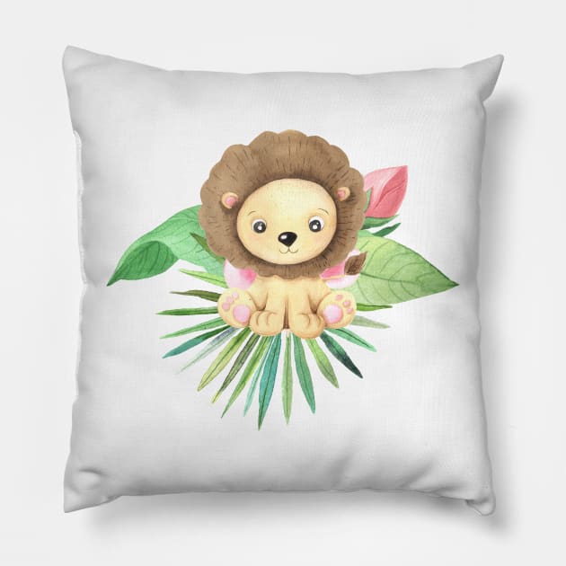 Cute Baby Lion Pillow by FunnyMoonCosmic