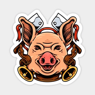 Pig And Butcher Knife Magnet