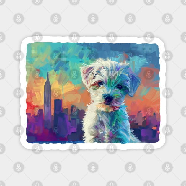 Maltese in New York City Magnet by Bee's Pickled Art