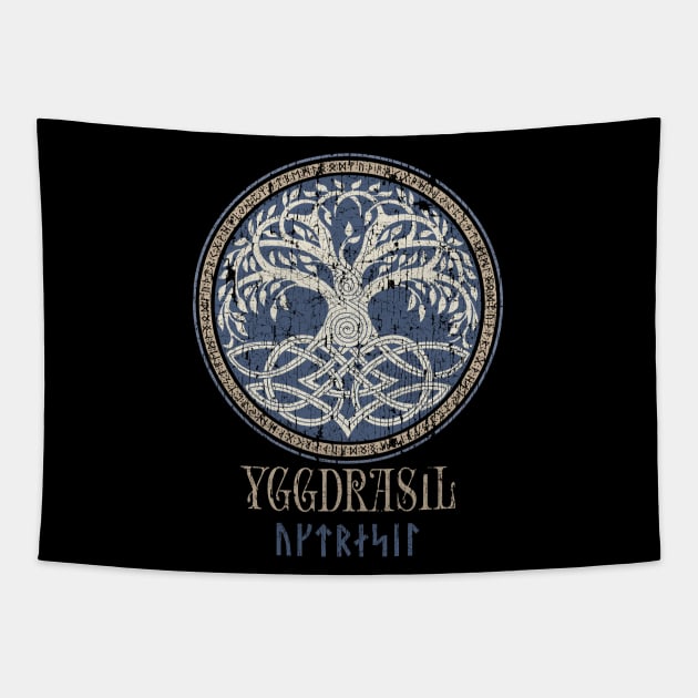 Norse Yggdrasil Pagan Tree of Life Viking Mythology Runes Tapestry by Blue Pagan