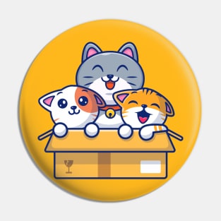 Cute Cat Playing In The Box Cartoon Pin