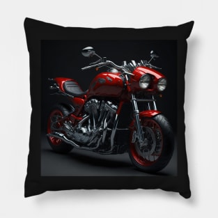 Chrome and Red Motorcycle - Sleek and Stylish Pillow