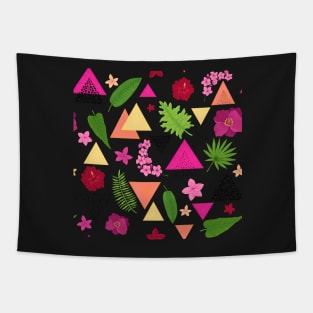 Colorful Flowers, Leaves and Triangles Tapestry