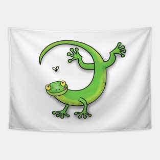 Cute green gecko cartoon Tapestry