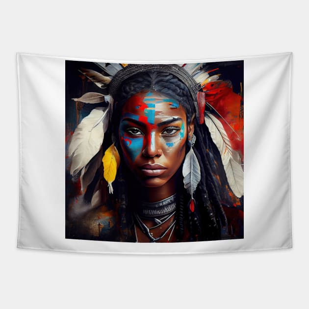 Powerful American Native Warrior Woman #2 Tapestry by Chromatic Fusion Studio