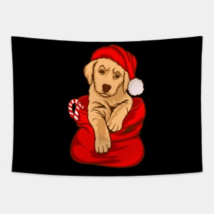 Cute Golden Retriever Pup Wearing Christmas Hat Dog Lover Christmas Gift Tapestry