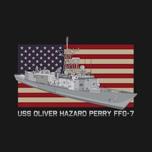 Oliver Hazard Perry FFG-7 Frigate Ship Diagram USA American Flag Gift T-Shirt