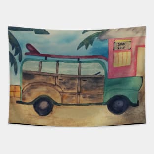 Surf Car Watercolor Art Shirt Tapestry