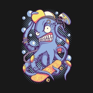 Cute Kwaii Octopus Skateboarding T-Shirt