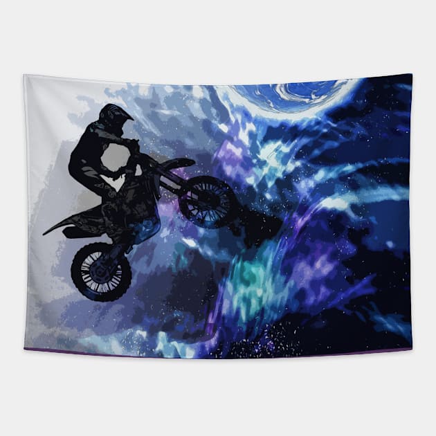 Jumping through Space - Motocross Rider Tapestry by Highseller