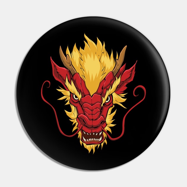 Chinese Dragon Head Red Pin by Malchev