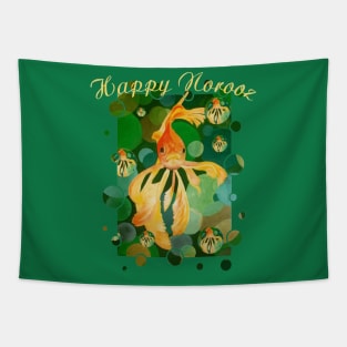 Happy Norooz Cat New Year Goldfish In Green Sea Tapestry