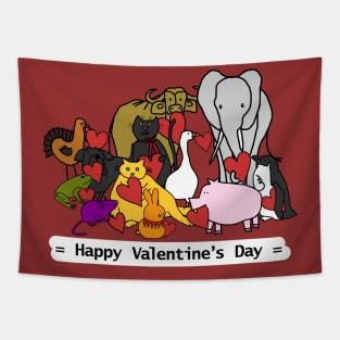 Happy Valentines Day from These Cute Animals Tapestry