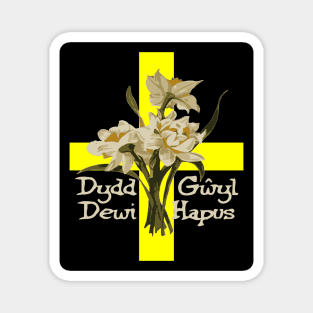 Dydd Gwyl Dewi Hapus With March Daffodils And St Davids Cross Magnet