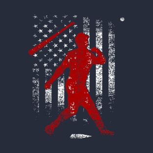 Baseball Funny Bat Flip American Flag Patriotic Baseball Softball Hitter T-Shirt