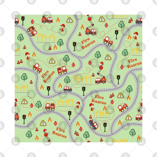 Fireman cute seamless kids pattern light green by Arch4Design