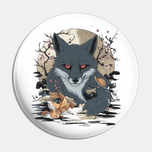 Gloomy Fox Japanese Art Print Pin