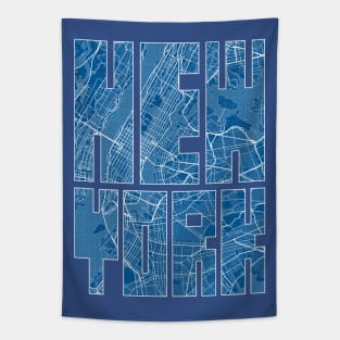 New York, USA Map Typography - Blueprint Tapestry
