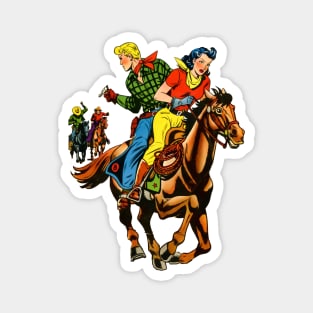 Beautiful Wild West Woman on Horseback Cowboy Retro Comic Vintage Cartoon Magnet