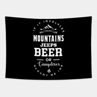 Mountains Jeeps Beer Tapestry