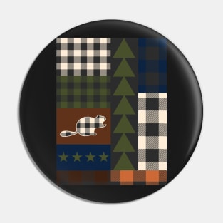 Cozy Christmas Patchwork Aesthetic Quilt Nature Beaver Cabin Pattern Pin