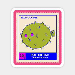 Kawaii Cute Kissy Pufferfish, Ocean Stamp Collection, Pufferfish Lover Magnet